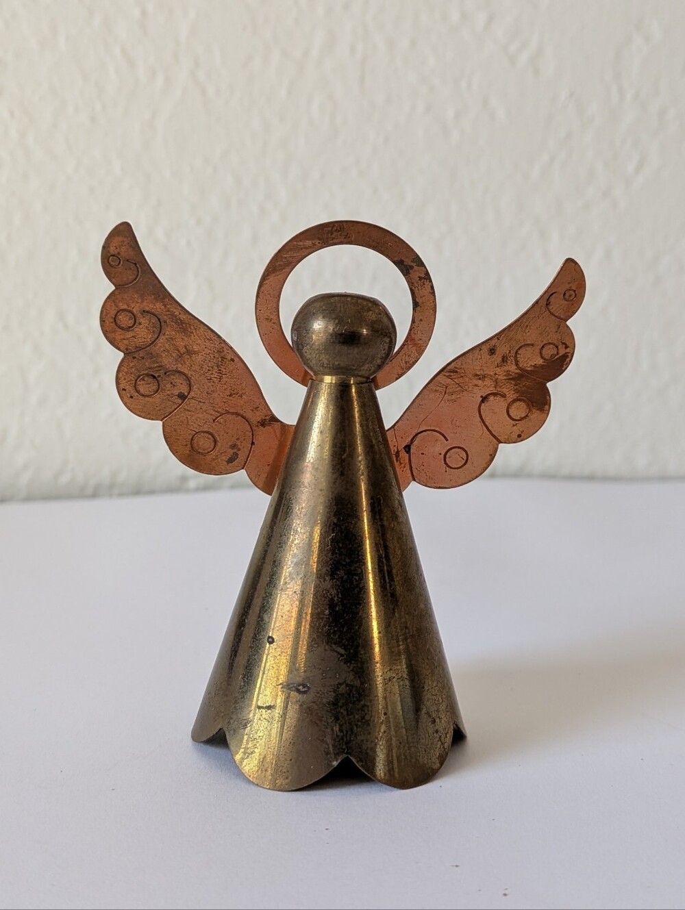 Vintage Small Brass and Copper Christmas Angel Figurine 3" Holiday Decor
